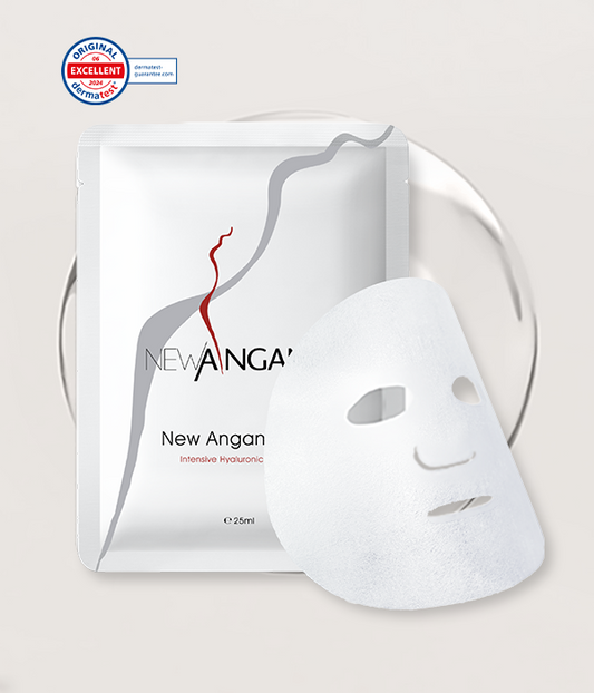 New Angan facial mask with packaging on a light gray background