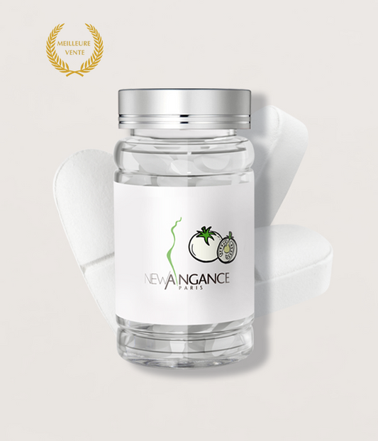 Clear jar with silver lid on a light gray background, featuring the 'New Angance' logo.