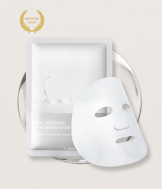 White sheet mask with packaging on a light gray background