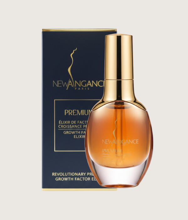 New Angance Paris skincare elixir bottle with packaging on a light gray background